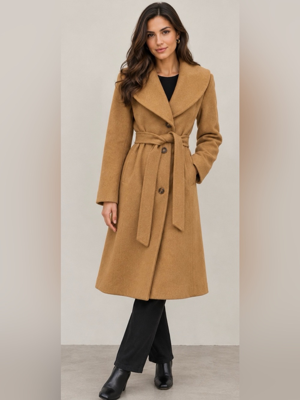 London Fog Camel Wool Belted Trench/Pea Coat